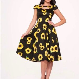 Black & Yellow Sunflower Fit & Flare Dress